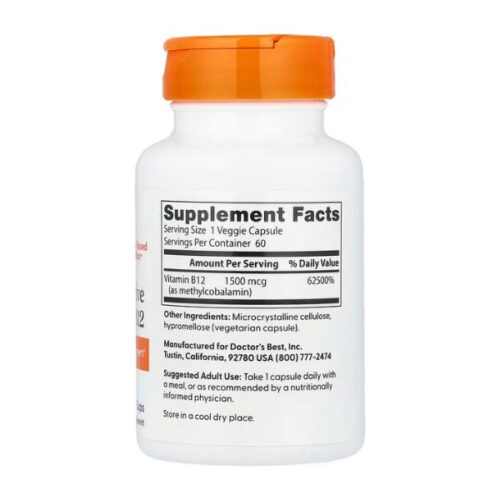 Doctor&rsquo;s Best, B12 entièrement active, 1500 µg, 60 capsules végétariennes