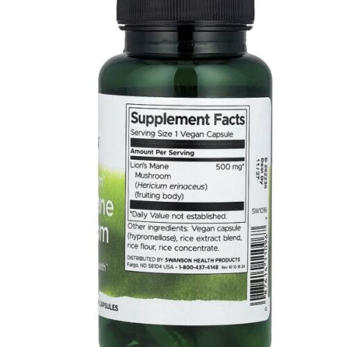 Swanson, Champignon hérisson à spectre complet, 500 mg, 60 capsules