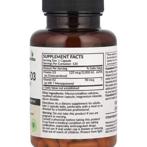 Futurebiotics, Vitamines K2 + D3 avec vitamine K2 sous forme de MK-7, 120 capsules