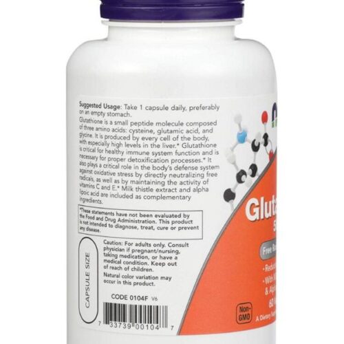 Now Foods – Glutathione, 500 mg, 60 Capsules