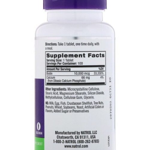 Natrol – Biotine Beauty 10.000 mcg, 100 comprimés