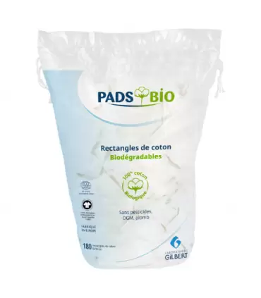 gilbert pads bio 180 rectangles de coton 8x10cm.webp